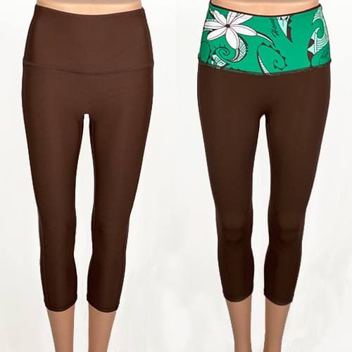 SALE! Solid Brown with Jade Tiare Rebecca Hi-Rise Capri