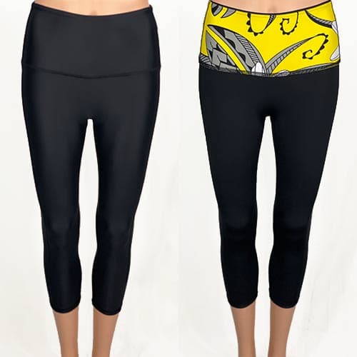 SALE! Solid Black Capri Legging with Yellow XXS