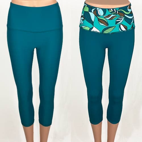 SALE! Solid Aqua with Gardenia Rebecca Hi-Rise Capri XS & XXS
