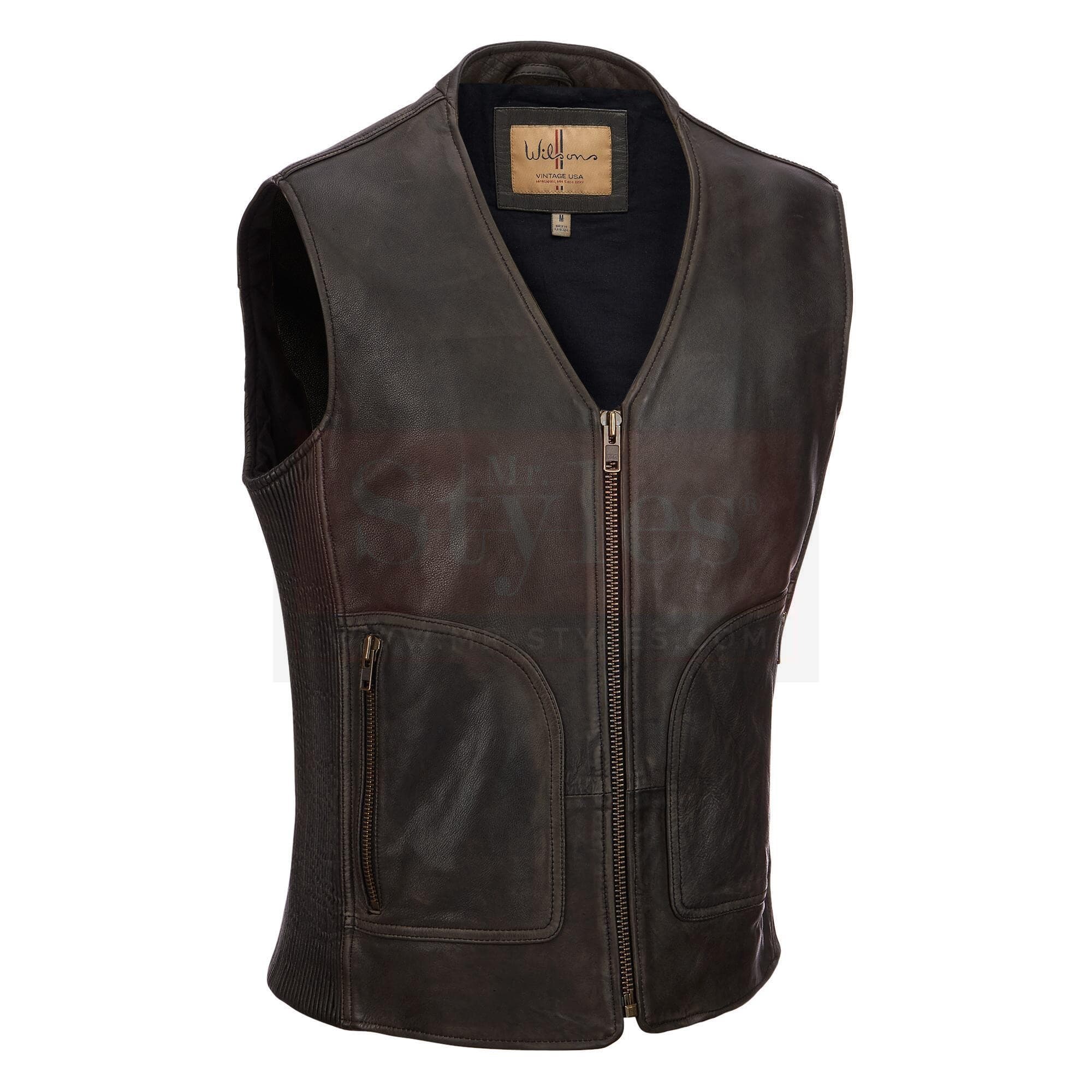 Wilsons Leather Vintage Embossed Flag Leather Vest