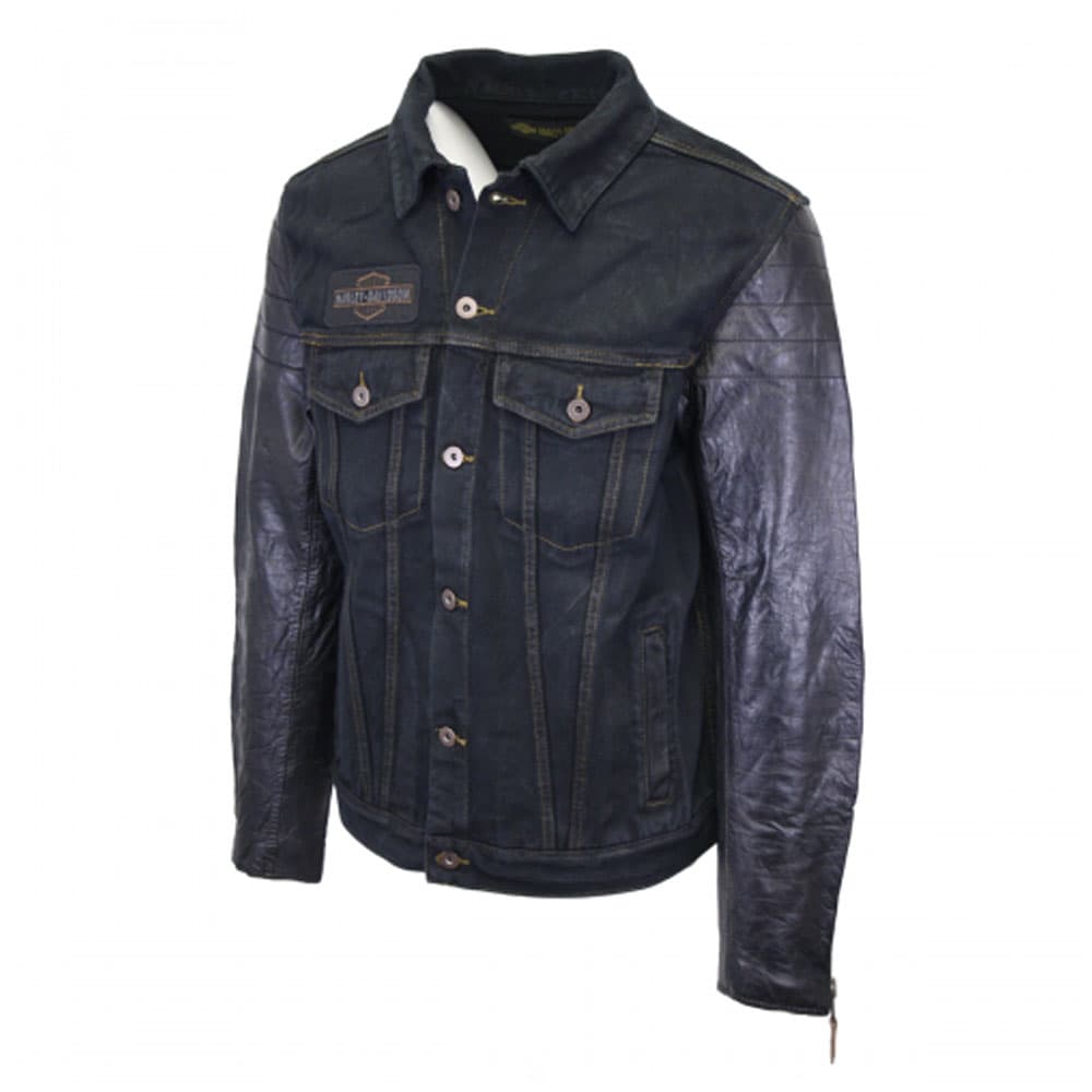 Harley Davidson Men’s Denim & Leather Sleeve Button Up Jacket