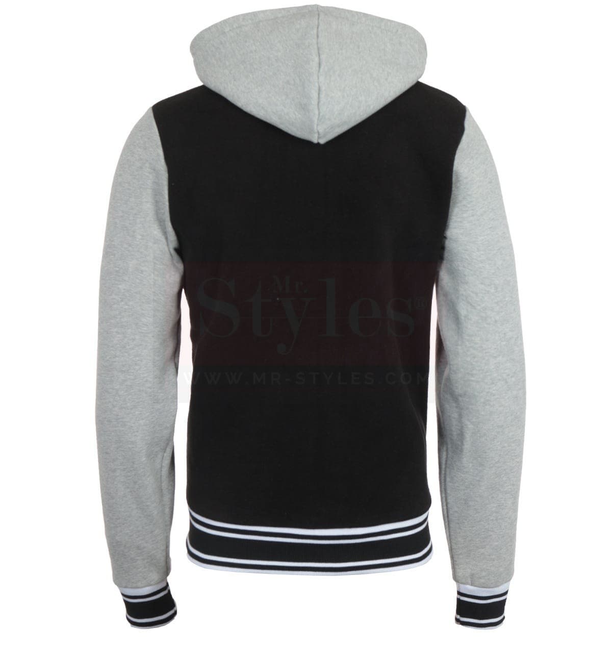 Hooded Varsity Black Jacket thumbnail 2