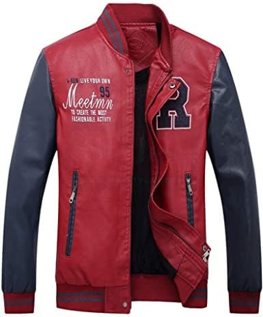 Faux Leather Jackets Stand Collar with Pockets