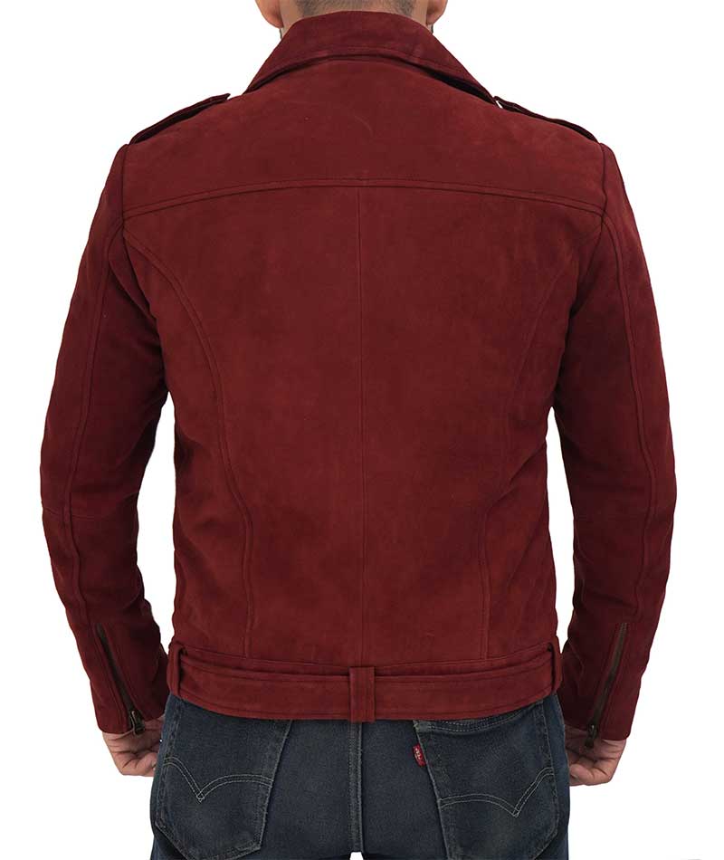 Sean Mens Suede Leather Biker Maroon Jacket For Men’s thumbnail 2