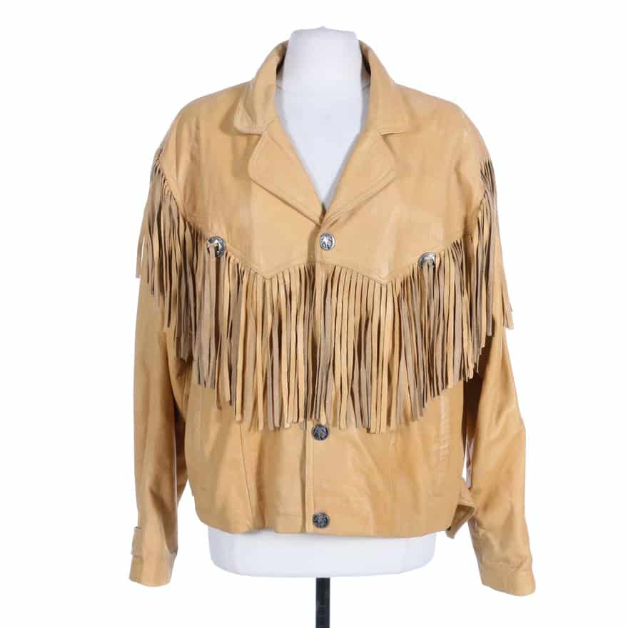 Men’s Western Cowboy Leather Jacket Fringe and Beaded