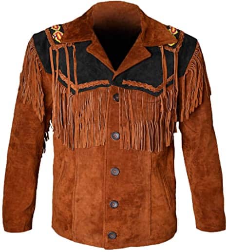 Western Cowboy  Fringed Suede Leather Brown Black Jacket