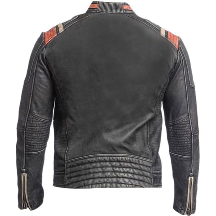 Men Real Lambskin Motorcycle Leather Biker Jacket thumbnail 2