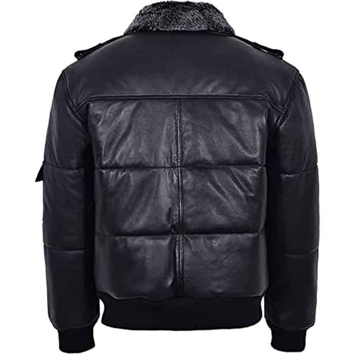 Men’s Black Fur Puffer Bomber Jacket thumbnail 2