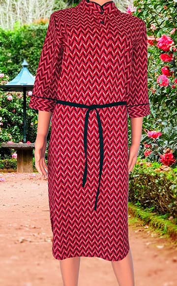 Robe manches longues zig zag avec ceinture noir