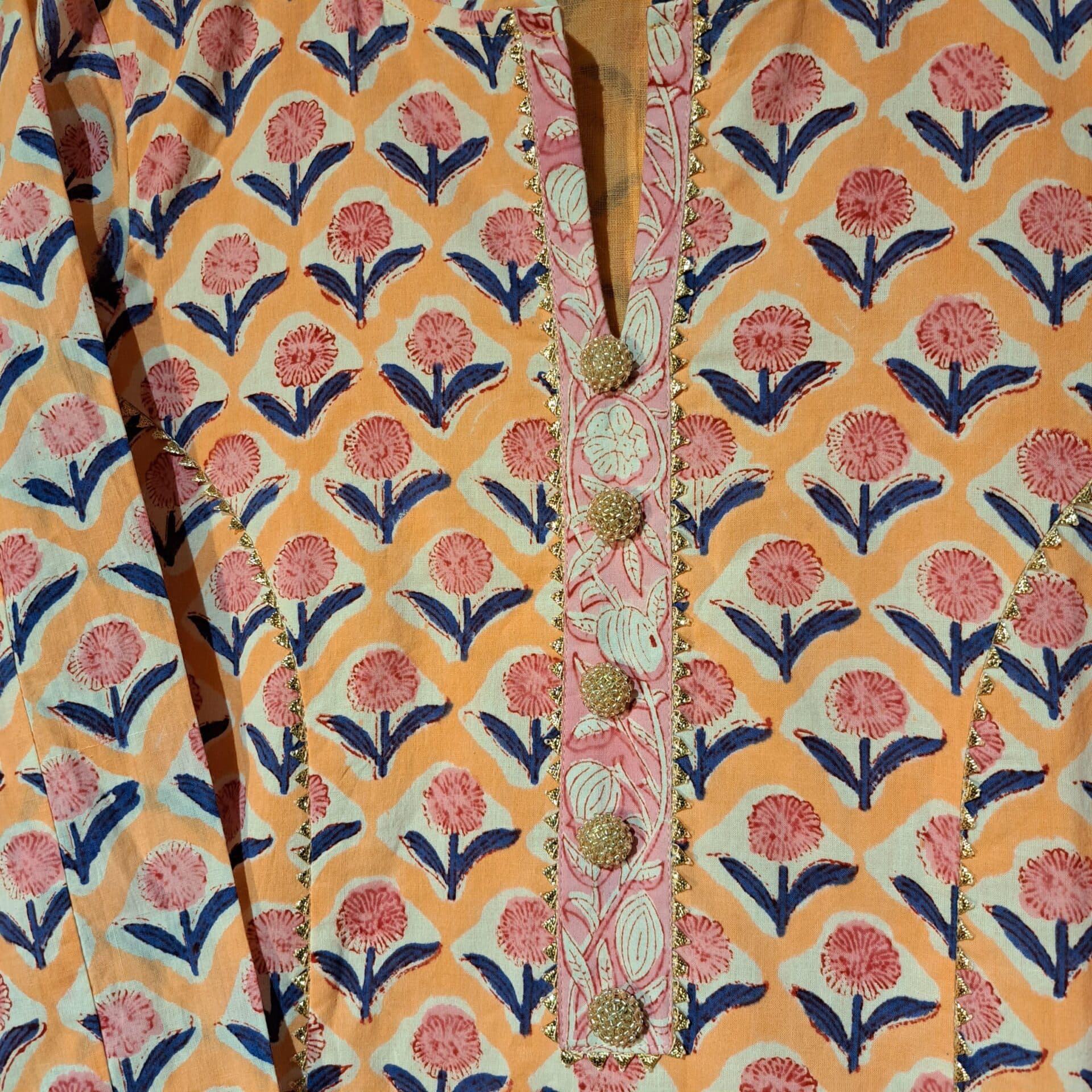 Designer Peach Pink Floral Block Printed Pure Cotton Casual Salwar Suit with Dupatta Dresses thumbnail 4