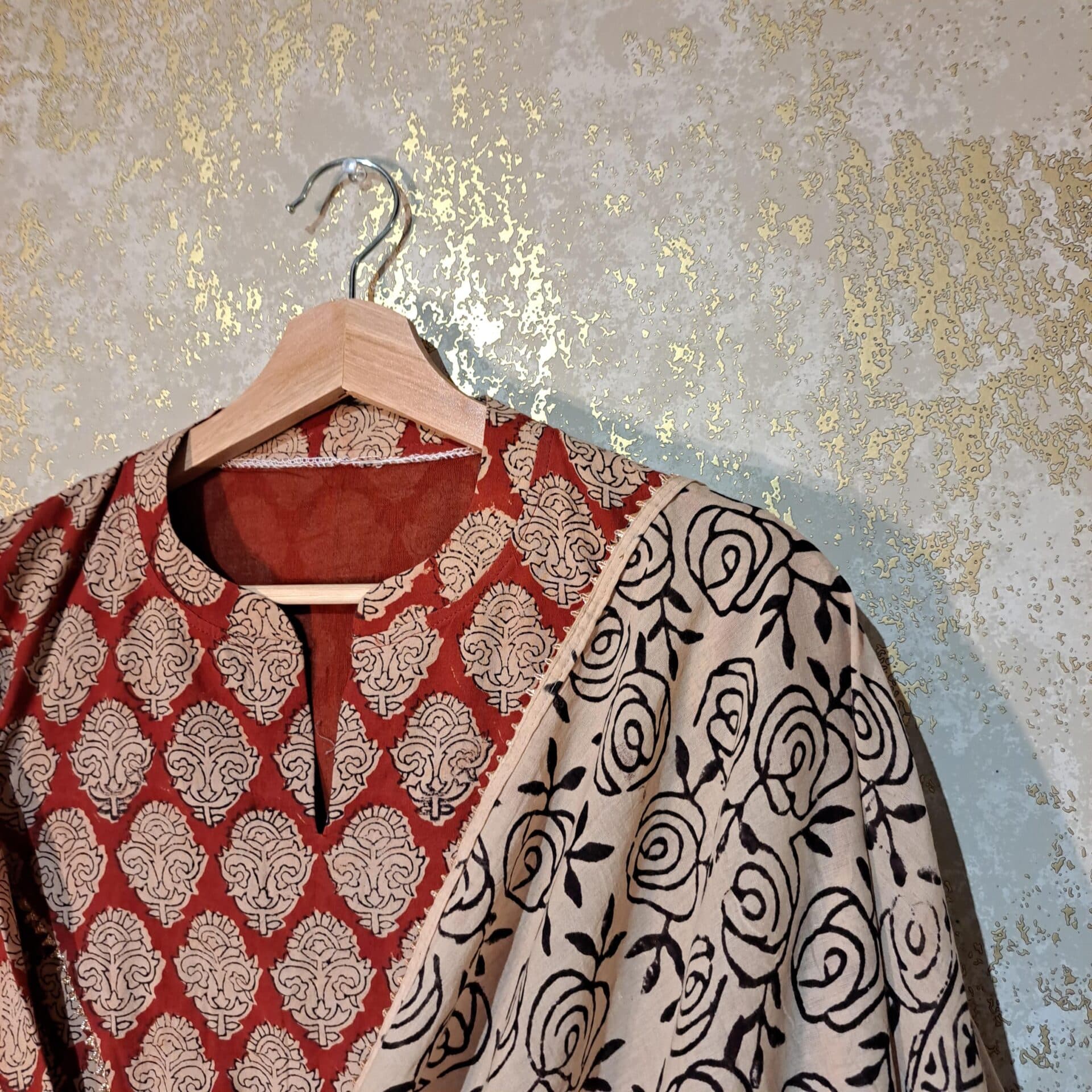 Designer Maroon Beige Floral Block Printed Pure Cotton Casual Trouser Suit with Dupatta Dresses thumbnail 4