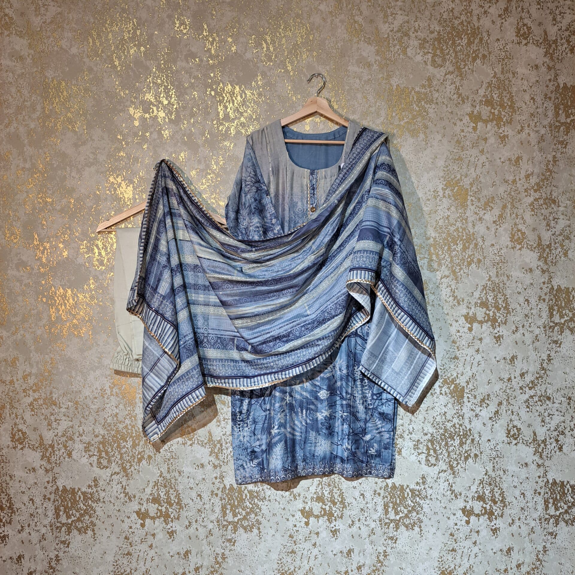 Grey Printed Pure Cotton Casual Trouser Punjabi Suit with Dupatta Dresses
