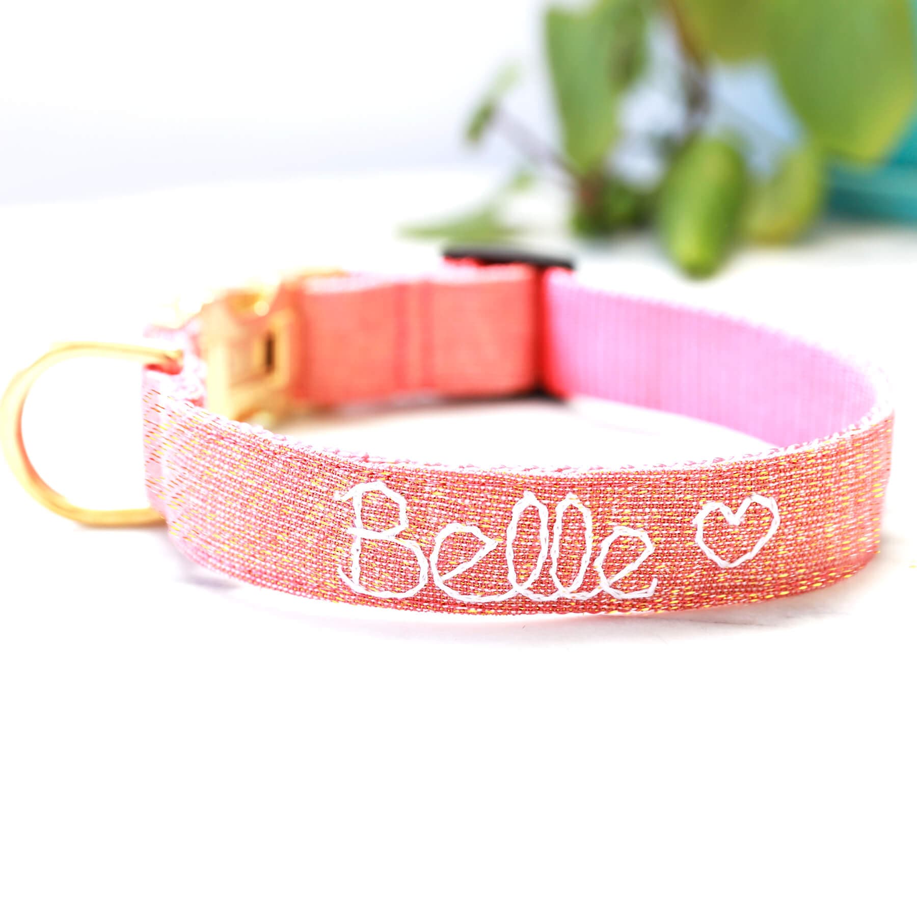 Rose Gold Dog Collar * Pink Linen with Engraved Buckle thumbnail 4