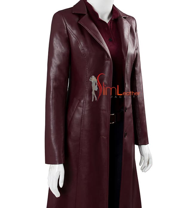 Dark Phoenix Sophie Turner Maroon Leather Long Coat