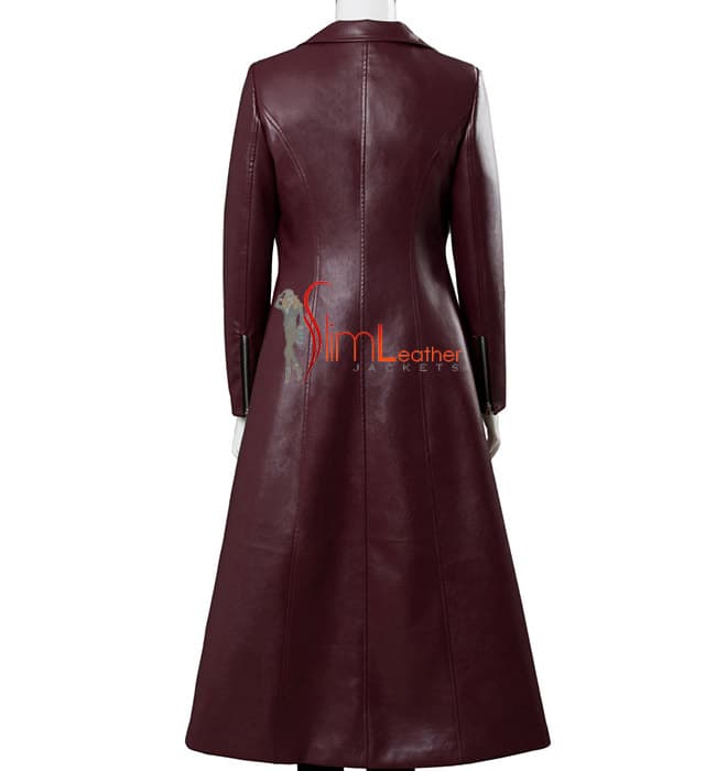 Dark Phoenix Sophie Turner Maroon Leather Long Coat thumbnail 3
