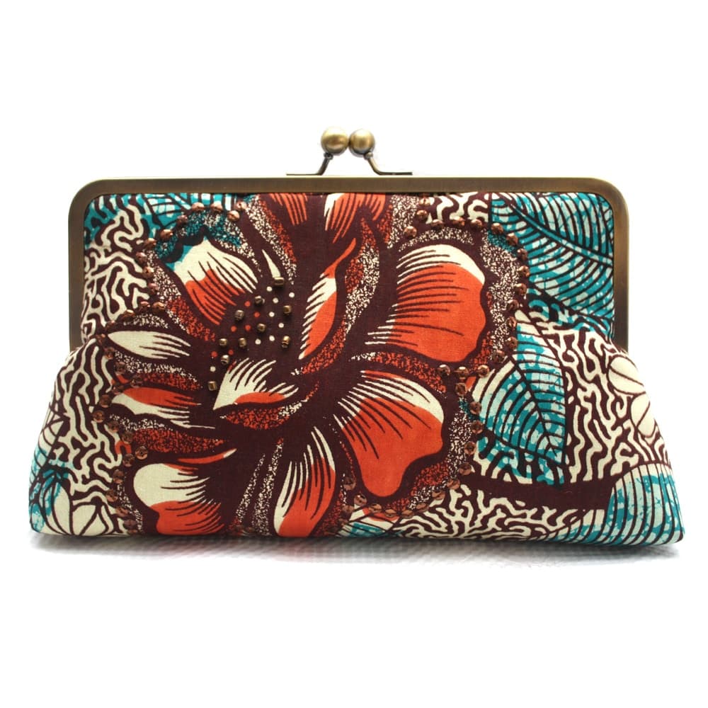 Burnt Orange and Teal Ankara Clutch