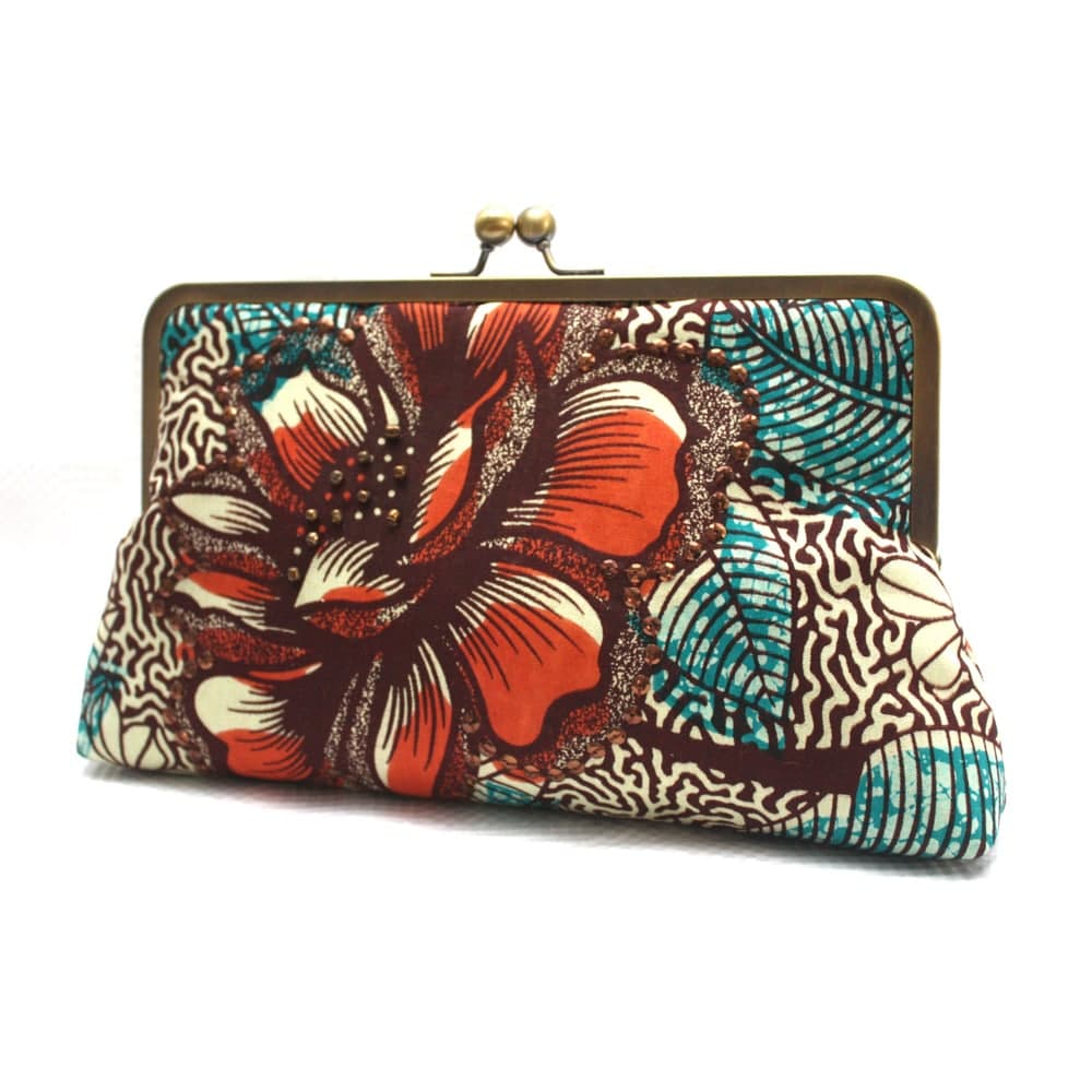 Burnt Orange and Teal Ankara Clutch thumbnail 2
