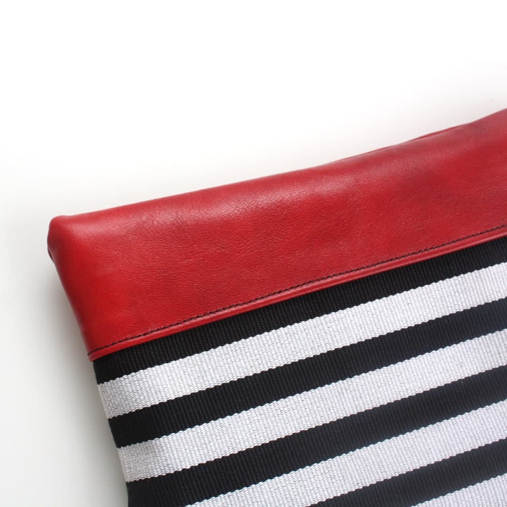Black and White striped clutch purse, Aso-oke and Leather pouch thumbnail 4