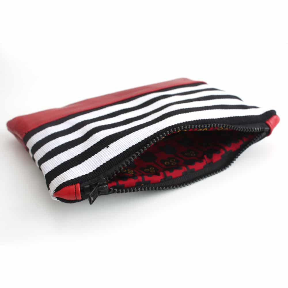 Black and White striped clutch purse, Aso-oke and Leather pouch thumbnail 3