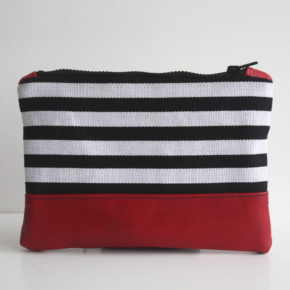 Black and White striped clutch purse, Aso-oke and Leather pouch thumbnail 2