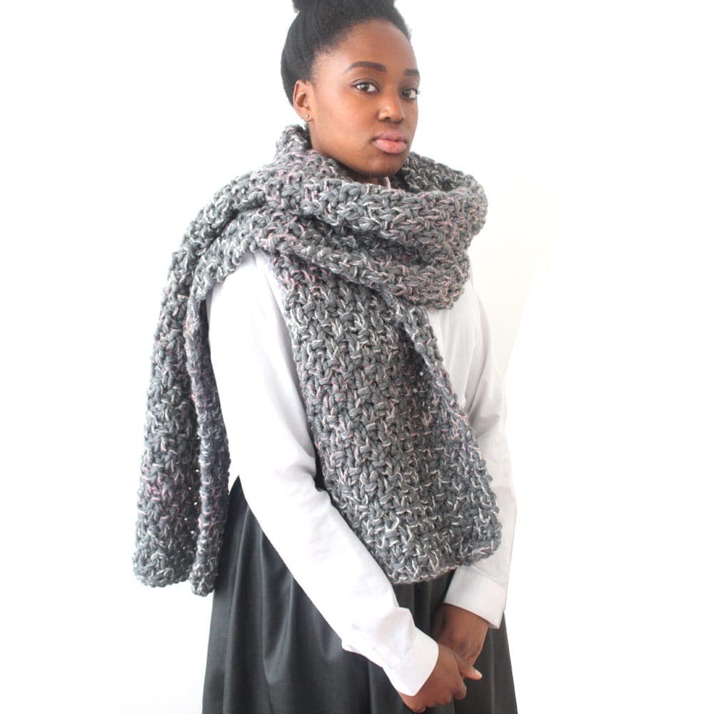 Grey Mix Chunky Knit Scarf thumbnail 2
