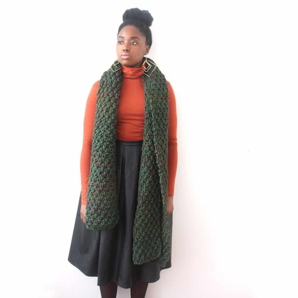 Oversized Chunky Knit Green Wool Scarf thumbnail 2