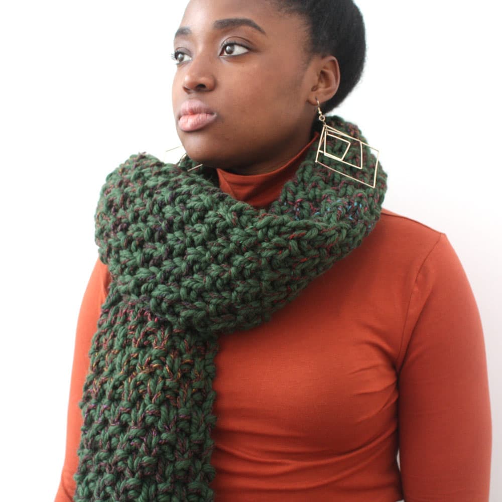 Oversized Chunky Knit Green Wool Scarf thumbnail 3