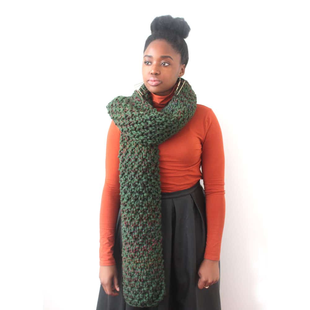 Oversized Chunky Knit Green Wool Scarf