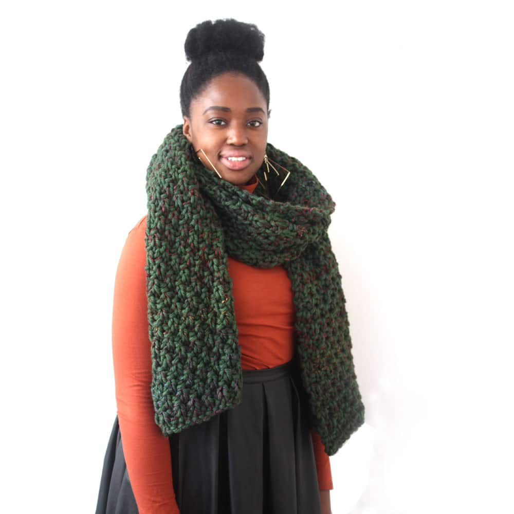 Oversized Chunky Knit Green Wool Scarf thumbnail 4