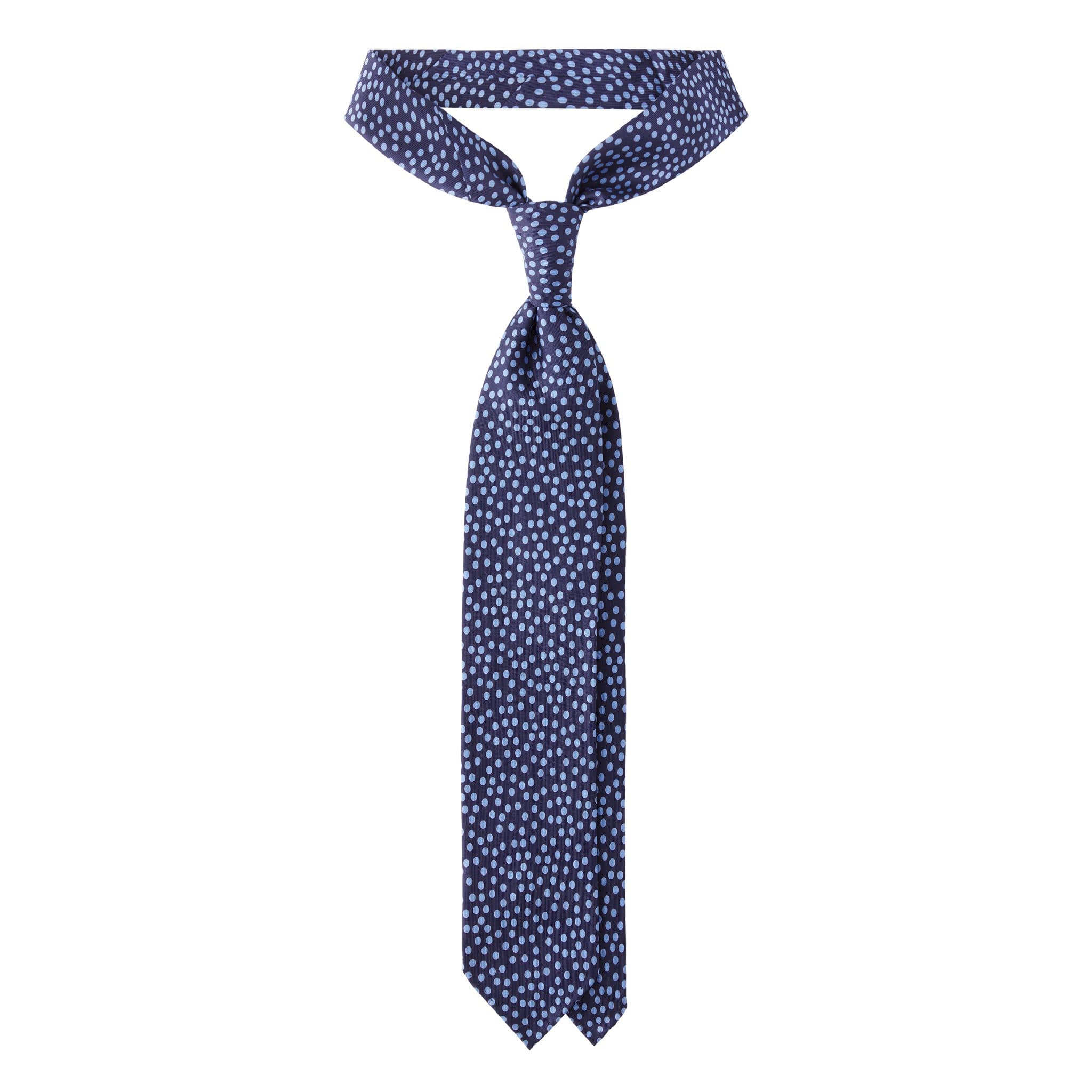 Multi Dot 3-fold Handprinted Untipped silk tie – Navy/Sea thumbnail 3