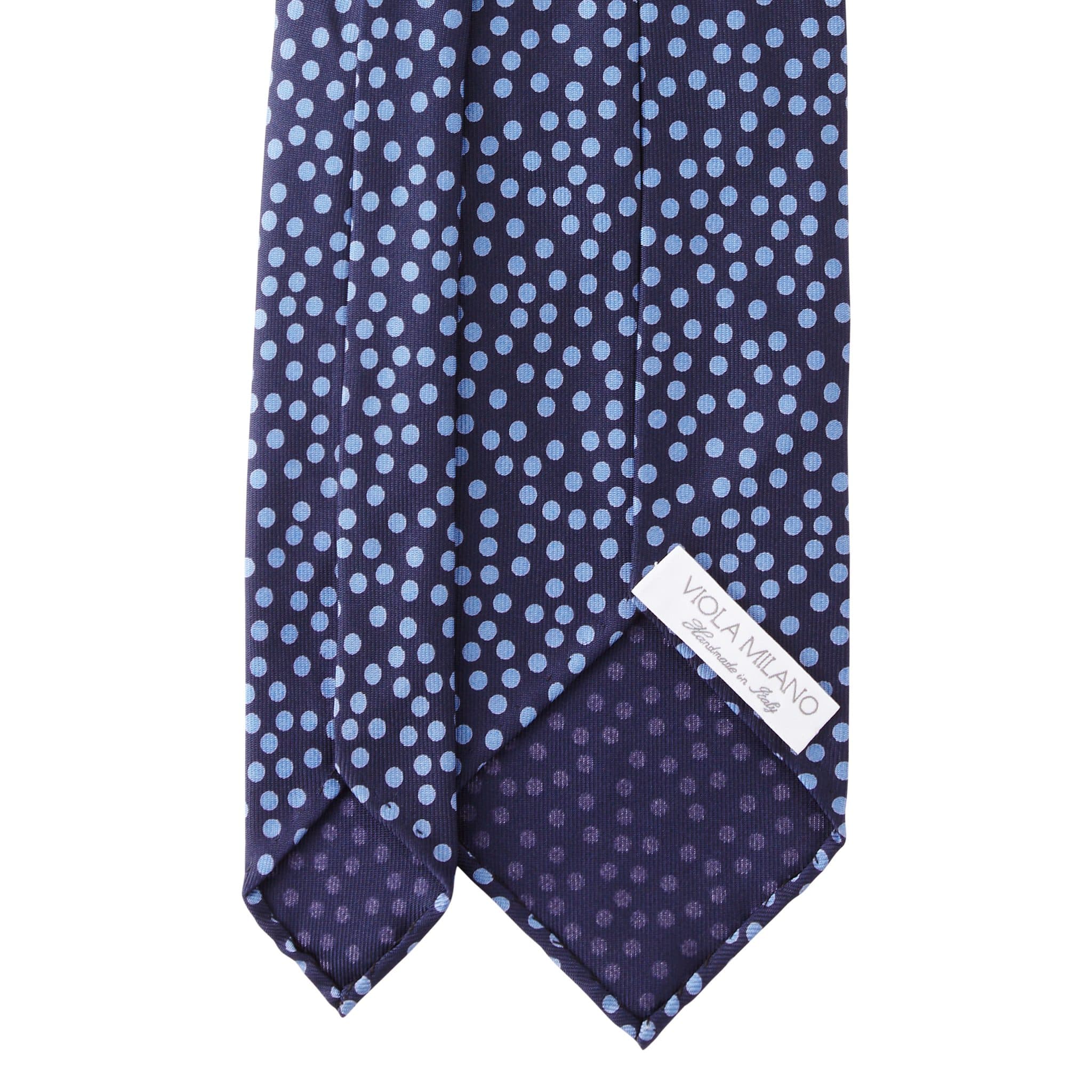 Multi Dot 3-fold Handprinted Untipped silk tie – Navy/Sea thumbnail 4