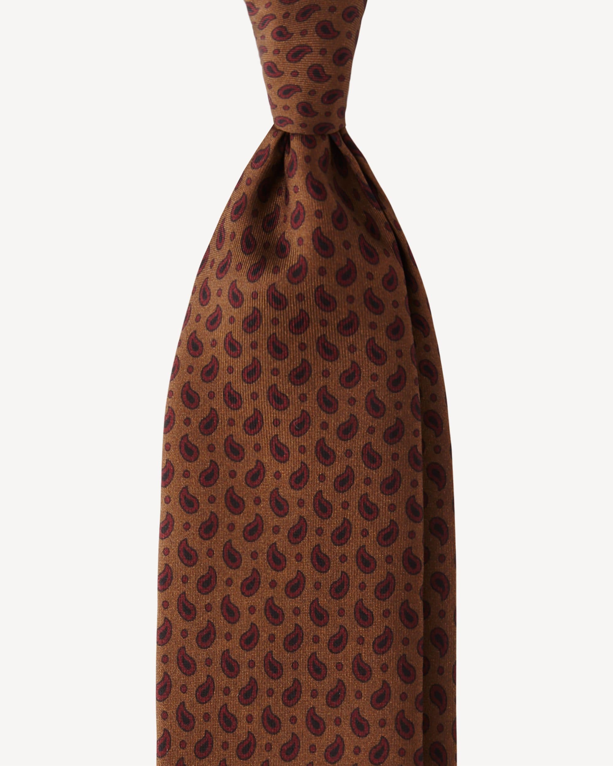 Micro Paisley Selftipped Italian Silk Tie – Bronz/Wine