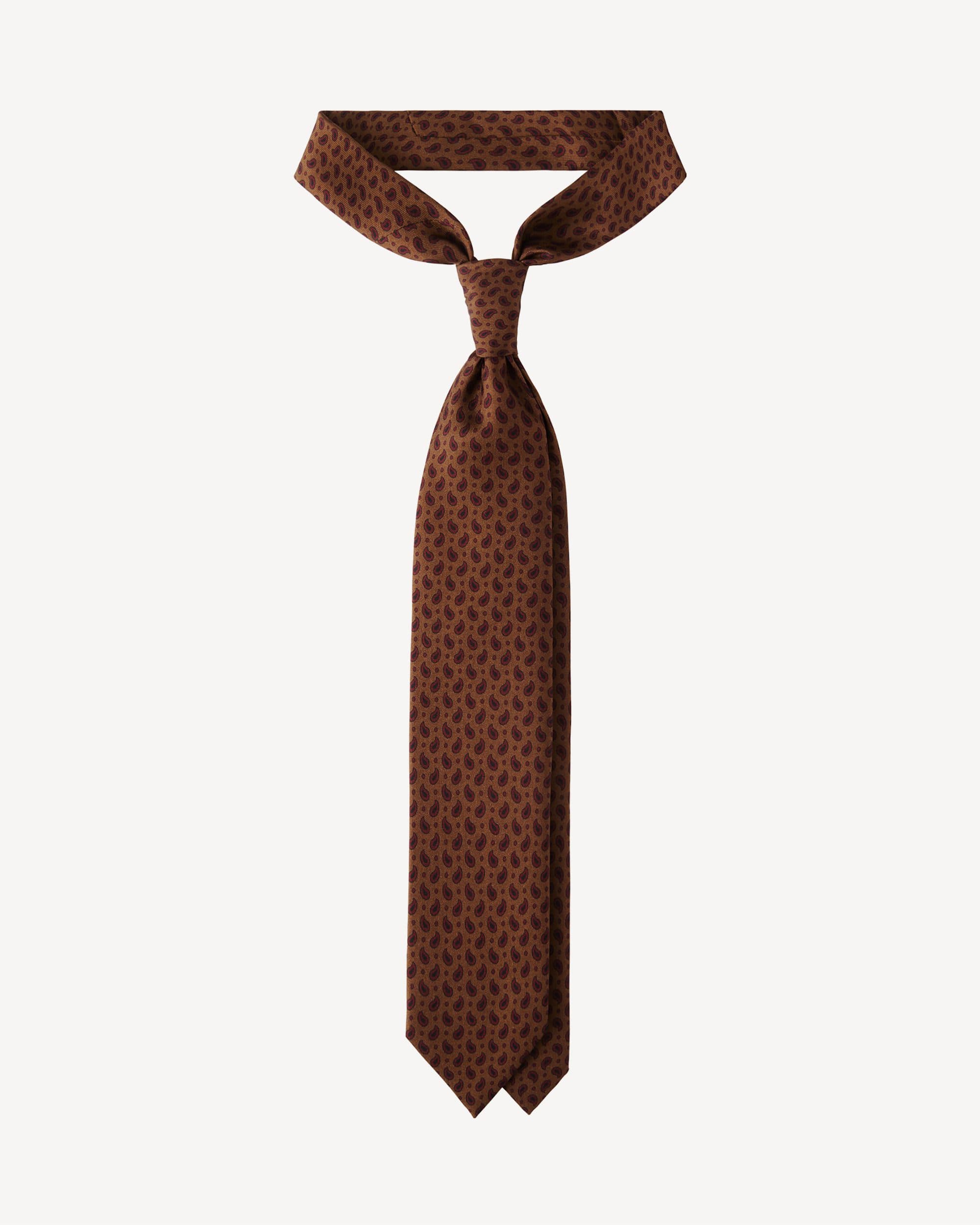 Micro Paisley Selftipped Italian Silk Tie – Bronz/Wine thumbnail 4