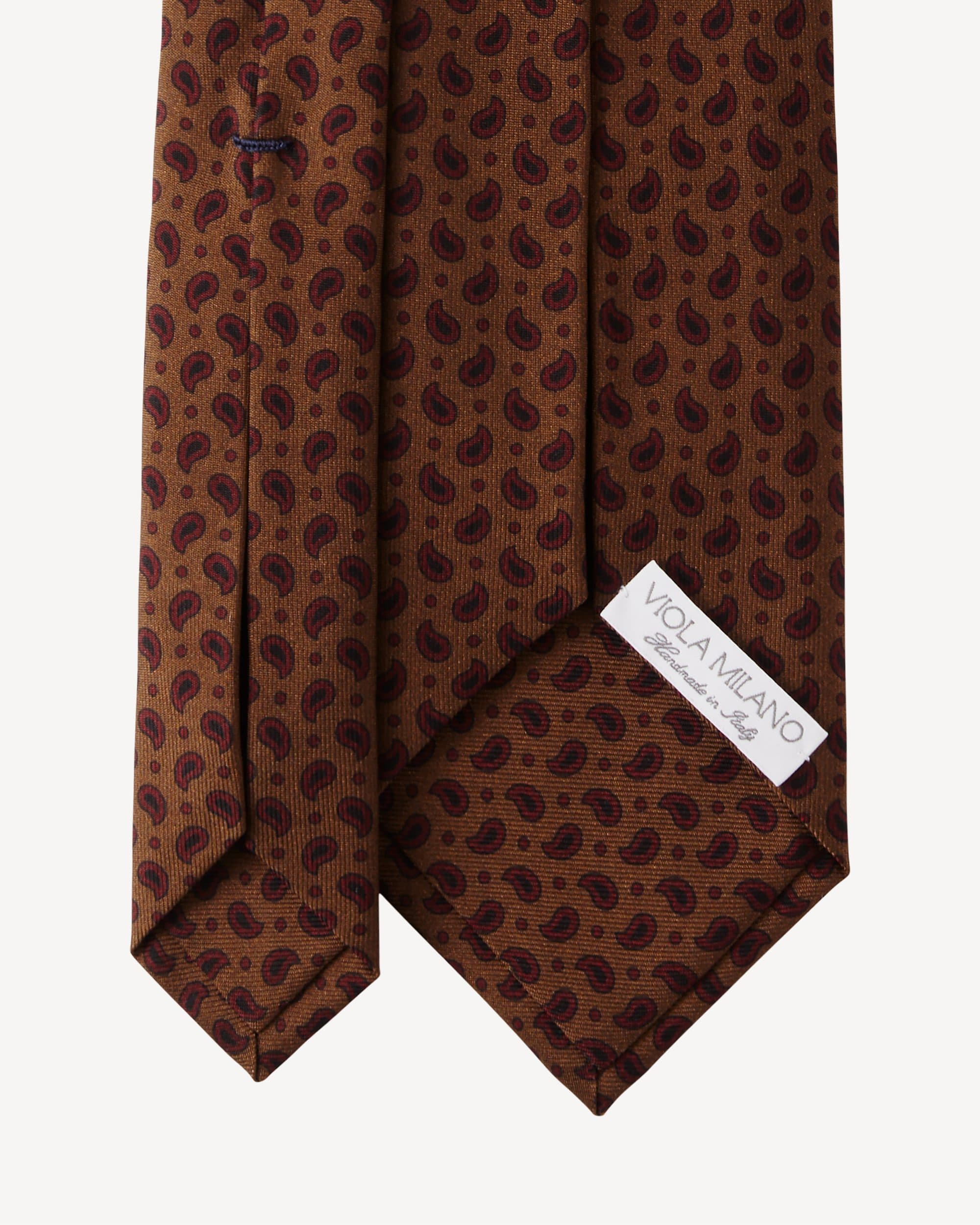 Micro Paisley Selftipped Italian Silk Tie – Bronz/Wine thumbnail 3