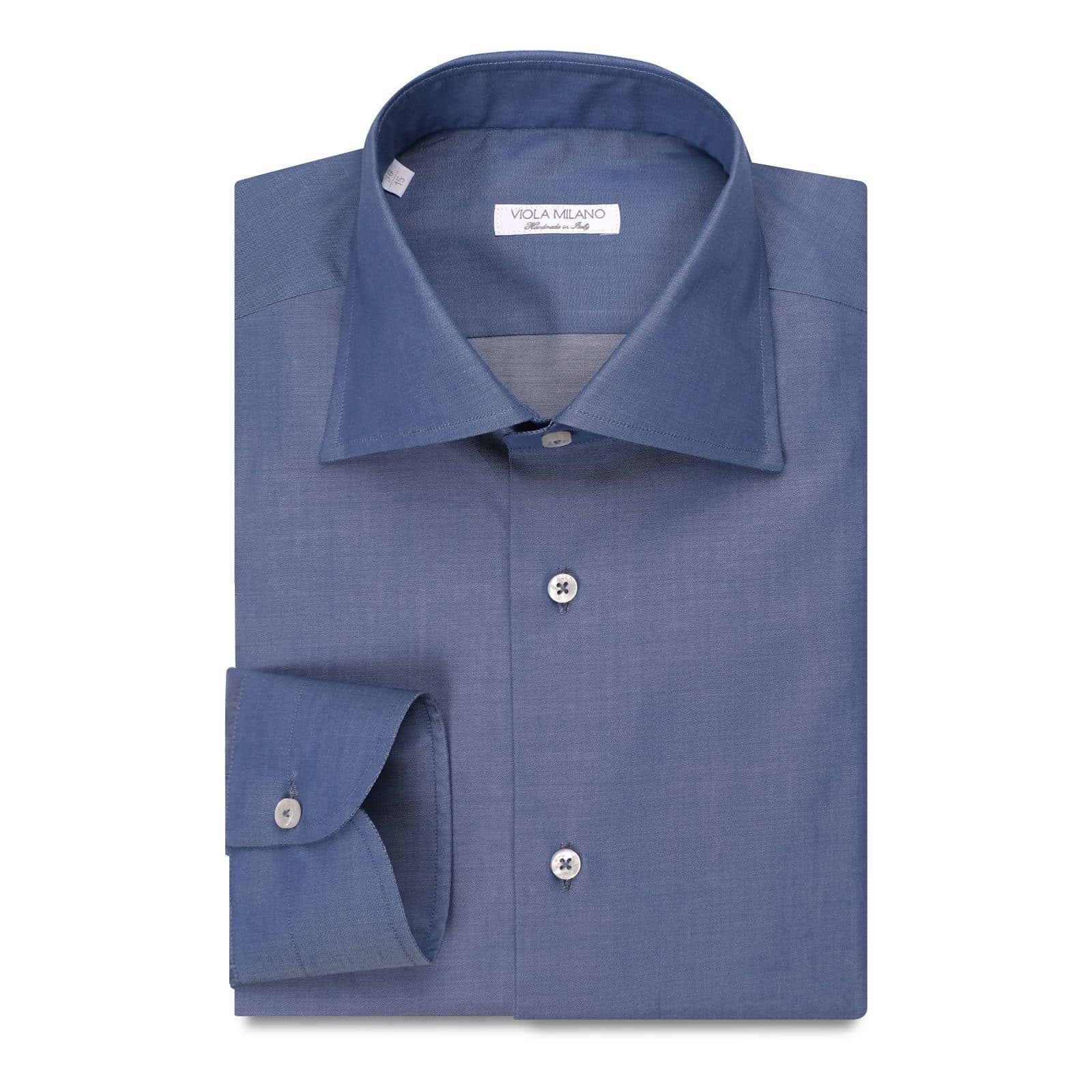 Classic Italian Denim Chambray Cut-Away Collar Dress Shirt