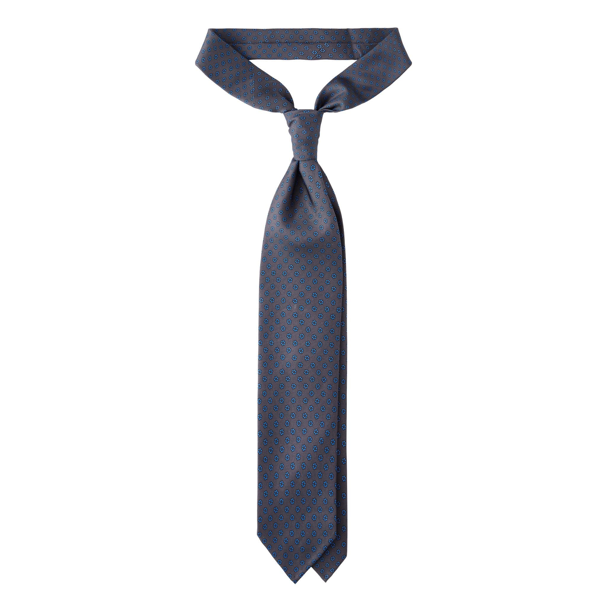 Micro Floral Selftipped Silk Tie – Grey/Sea thumbnail 3