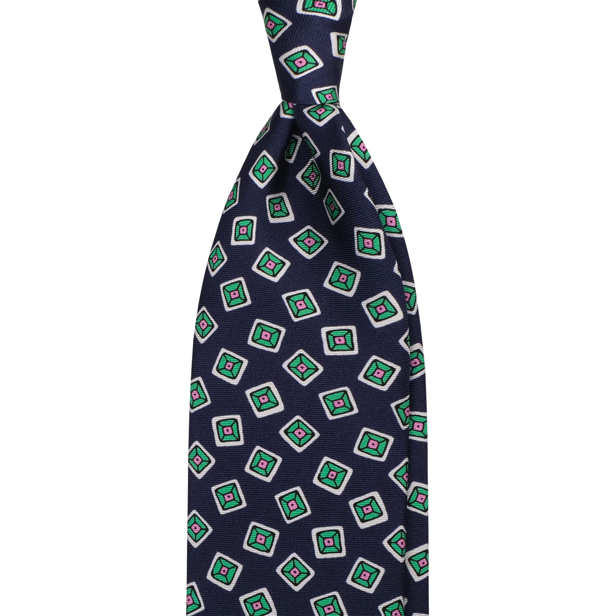 Diamond Floral SELFTIPPED SILK TIE – Navy