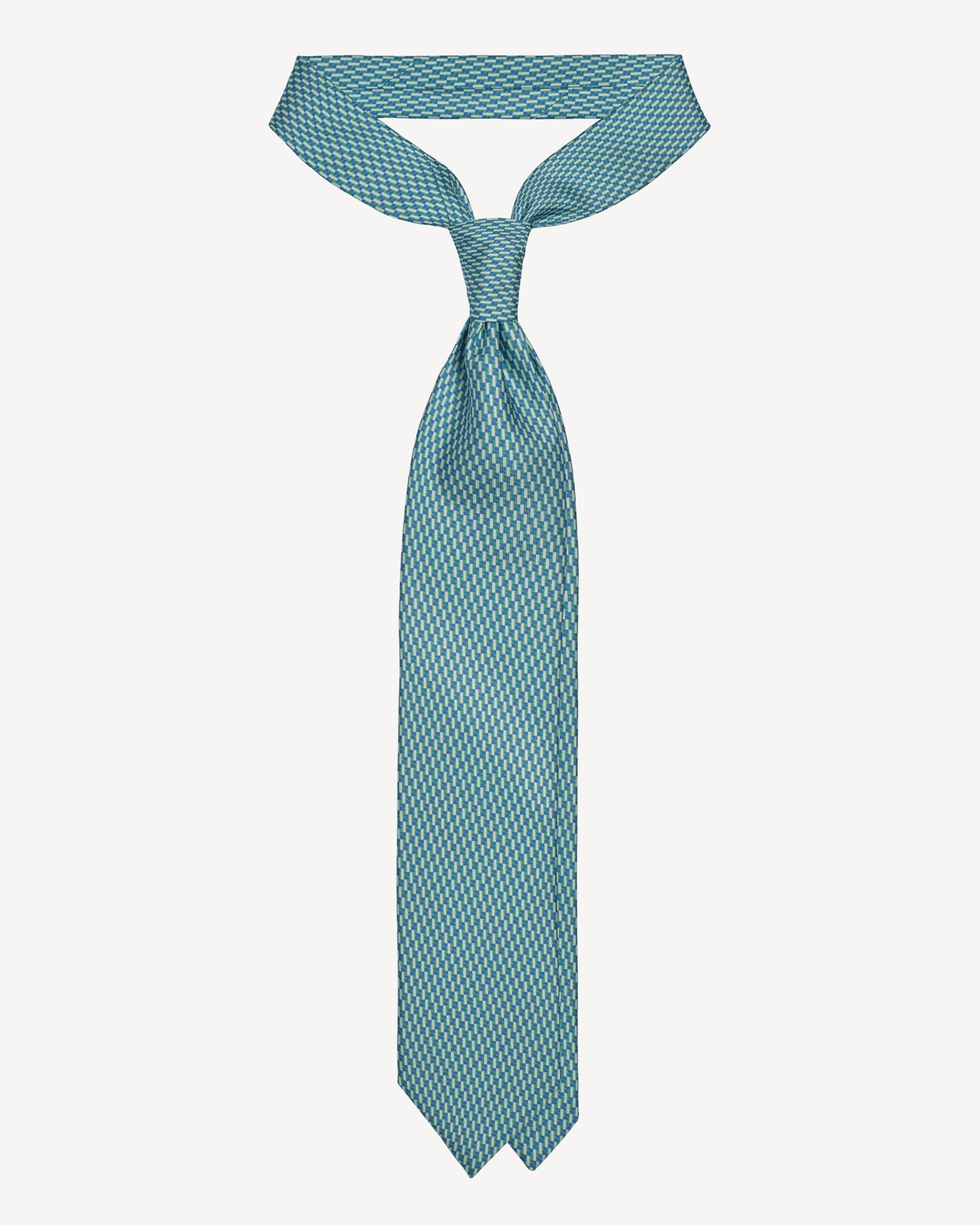 Mosaic Pattern Selftipped Italian Silk Tie – Mix Blues thumbnail 3