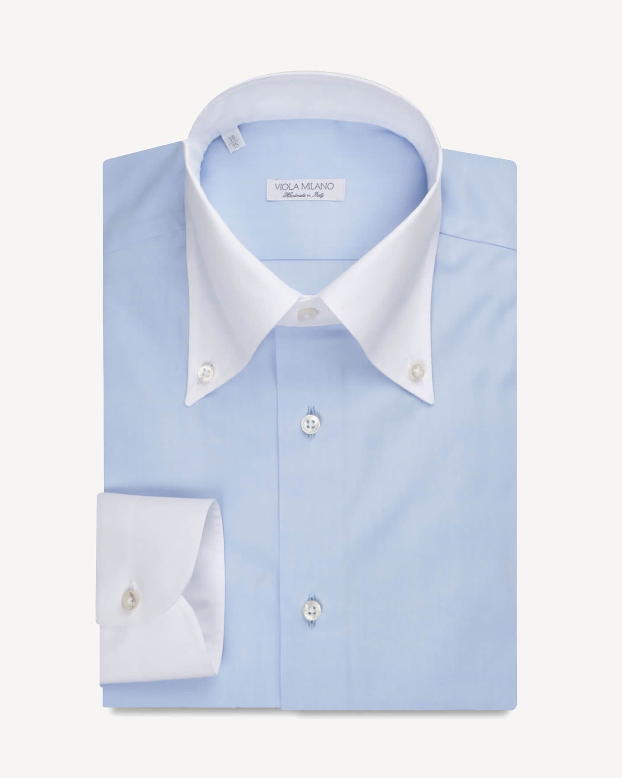 Contrast Collar Button-Down Collar Dress Shirt – Light Blue