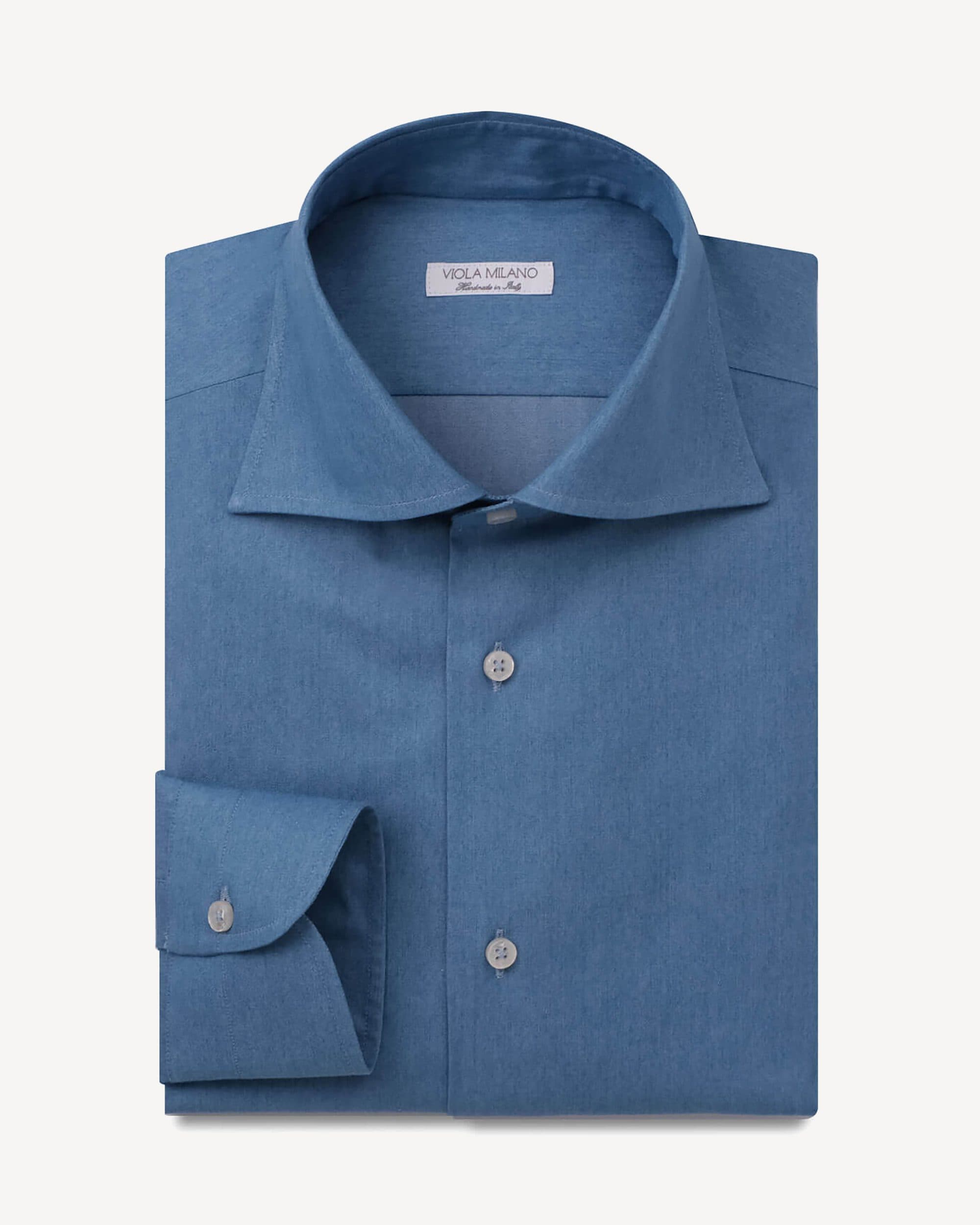 Light Denim Super Roll Cut-Away Collar Dress Shirt – Denim
