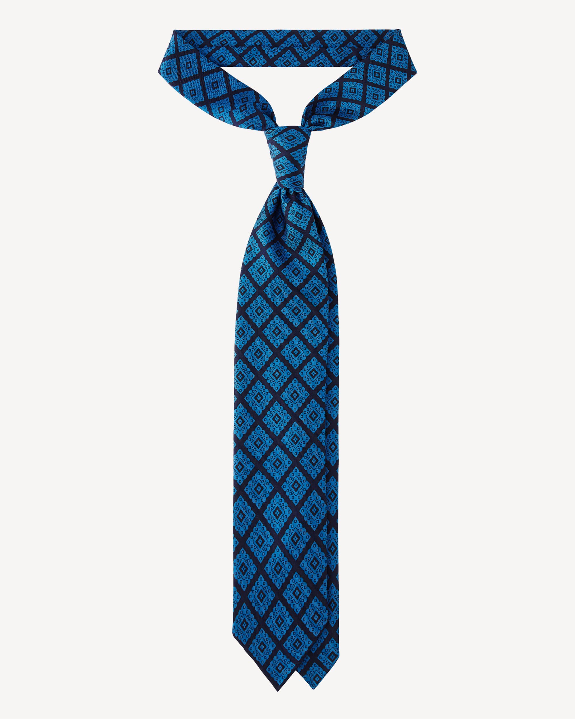 Diamond Handprinted Untipped Archive Madder SILK TIE – Navy thumbnail 4