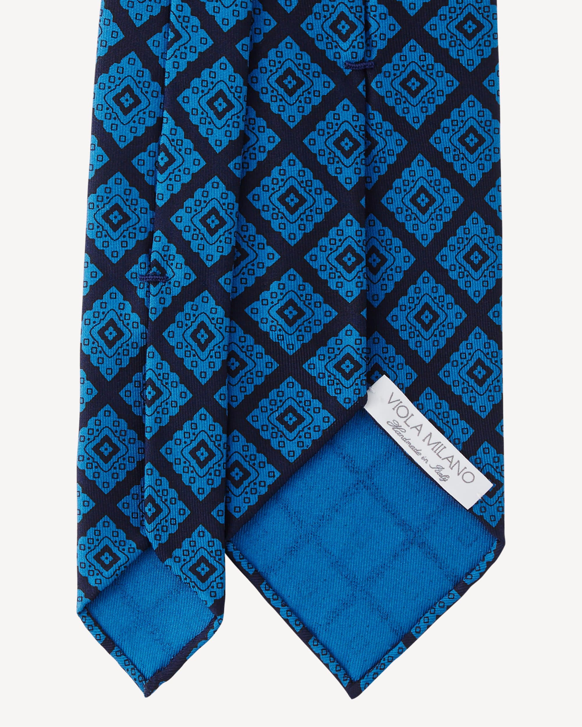 Diamond Handprinted Untipped Archive Madder SILK TIE – Navy thumbnail 3
