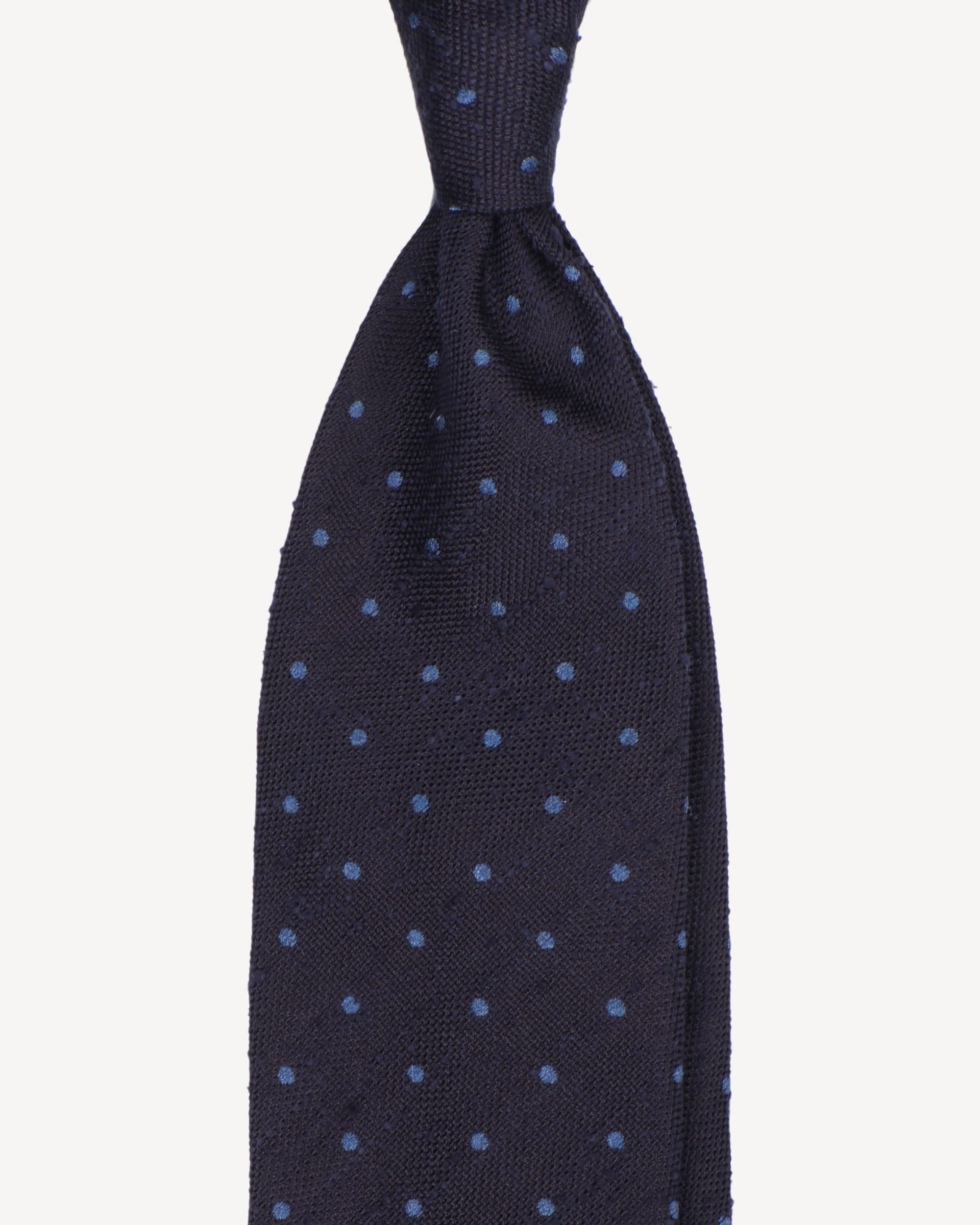 Polka Dot Handrolled Woven Shantung Tie – Navy/Sea