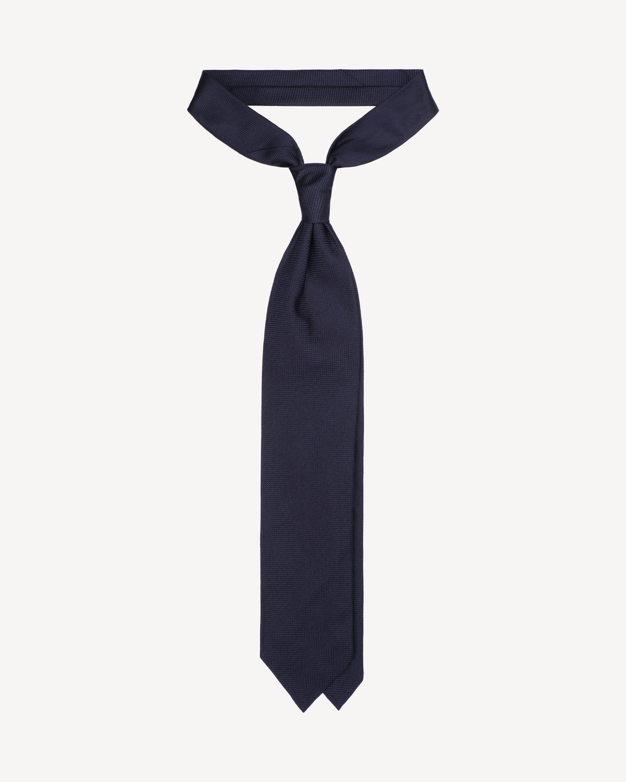 Solid Artisan woven handrolled silk tie – Navy Pattern thumbnail 3
