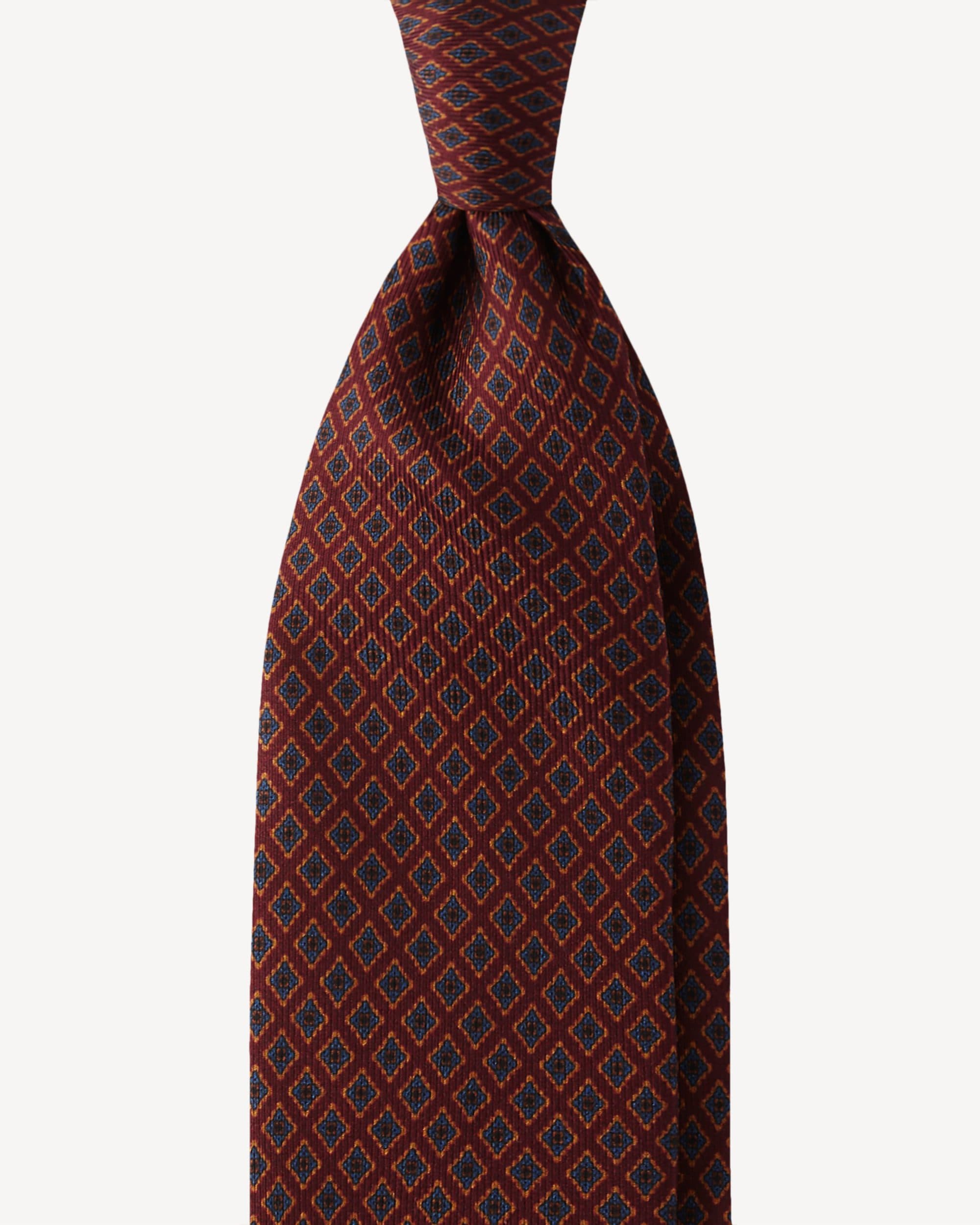 Square Pattern SELFTIPPED SILK TIE – Wine