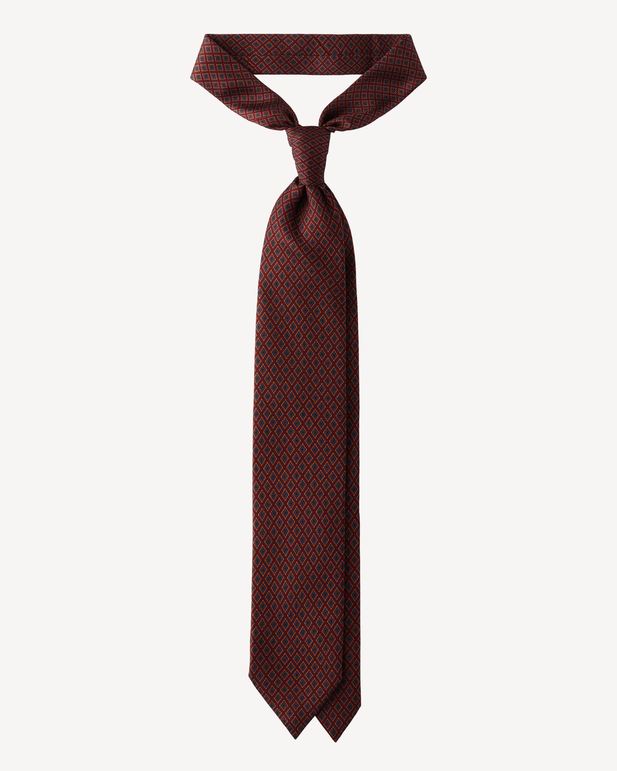 Square Pattern SELFTIPPED SILK TIE – Wine thumbnail 4