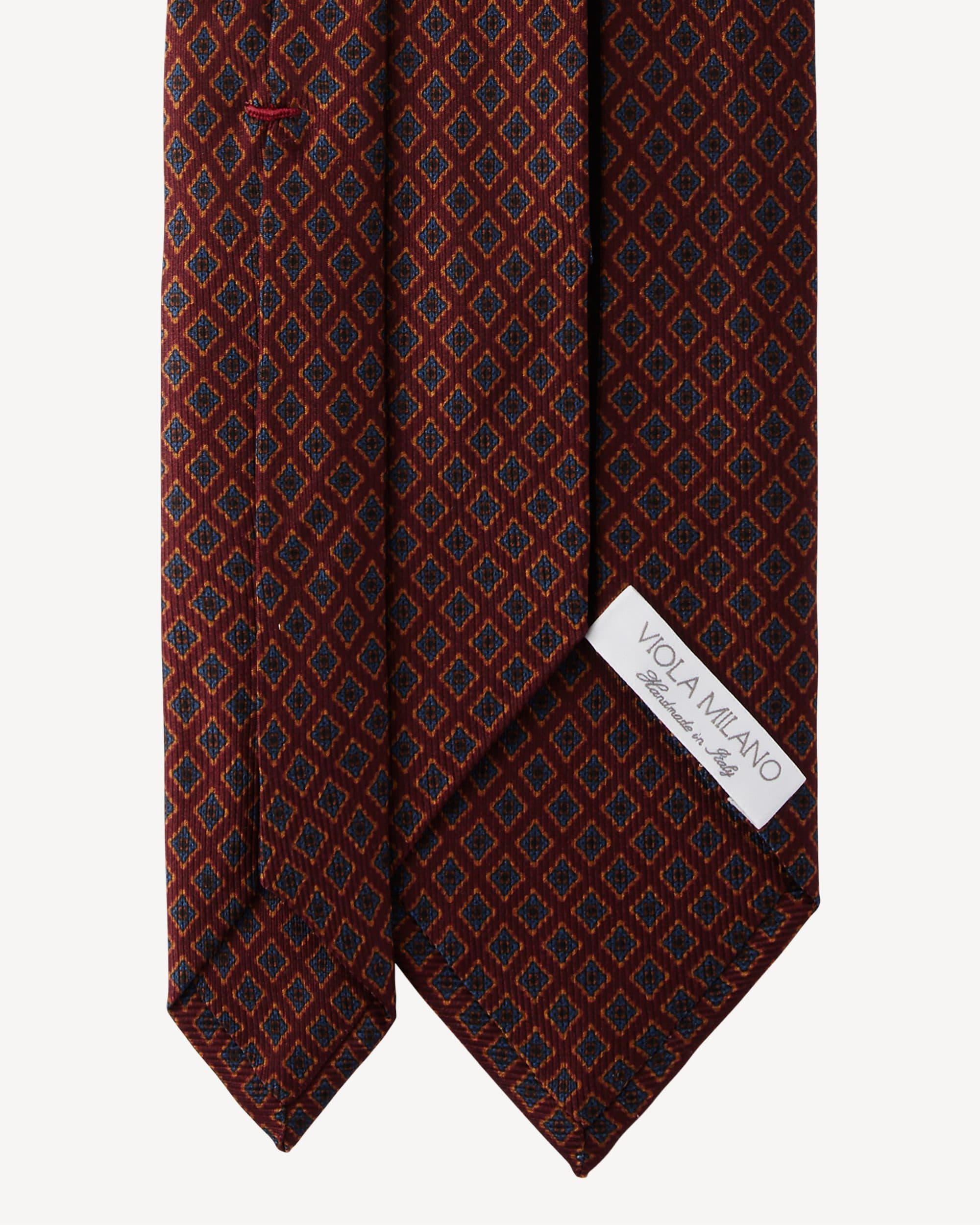 Square Pattern SELFTIPPED SILK TIE – Wine thumbnail 3