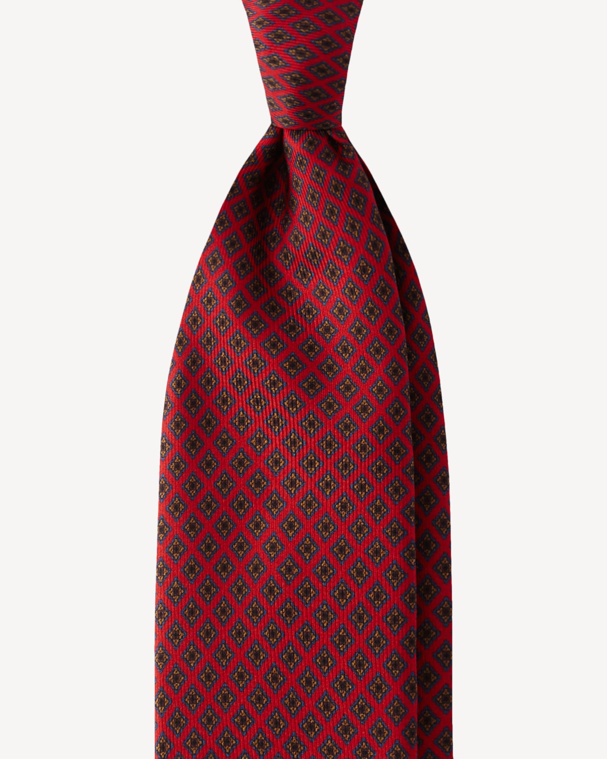 Square Pattern SELFTIPPED SILK TIE – Rosso