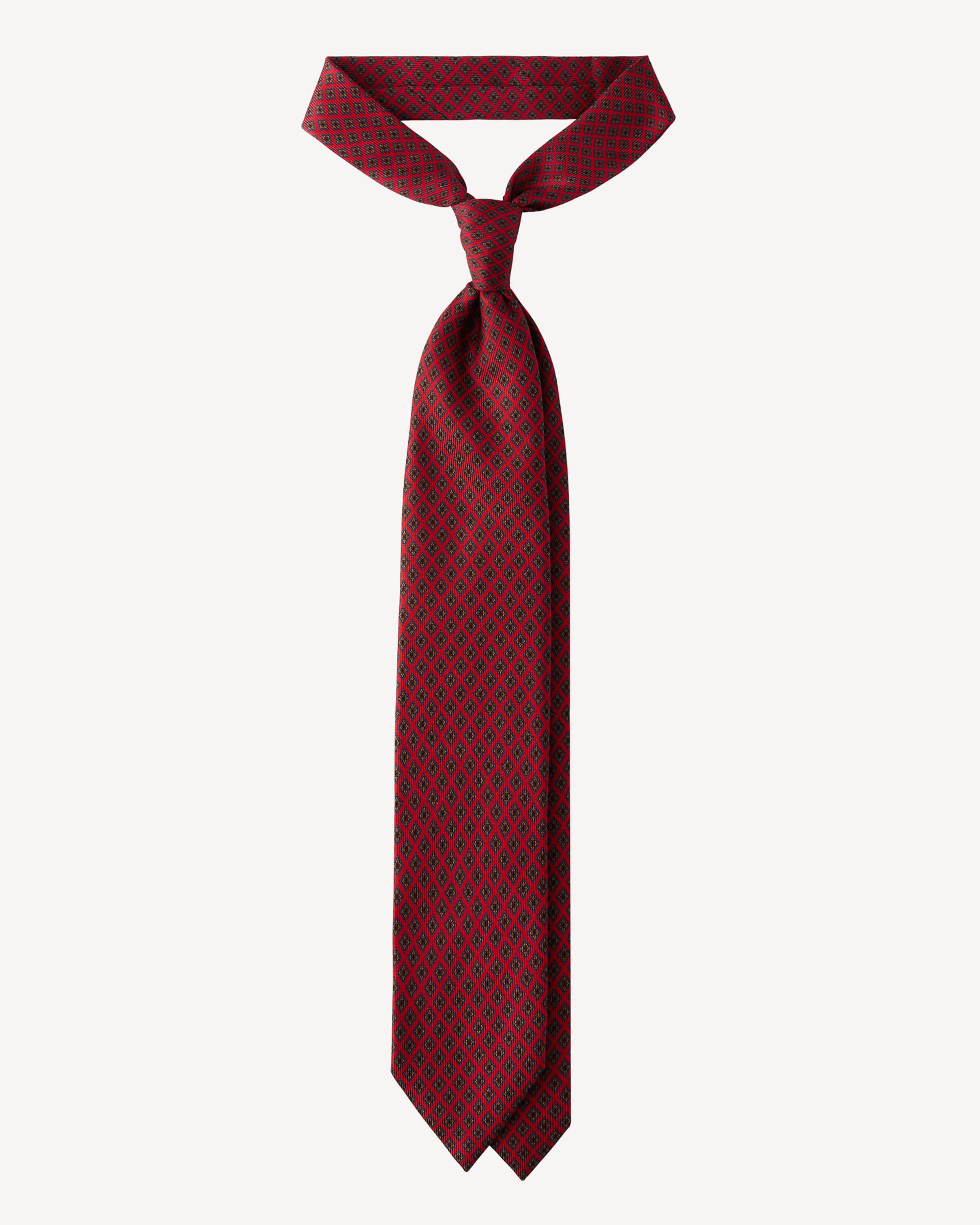 Square Pattern SELFTIPPED SILK TIE – Rosso thumbnail 4