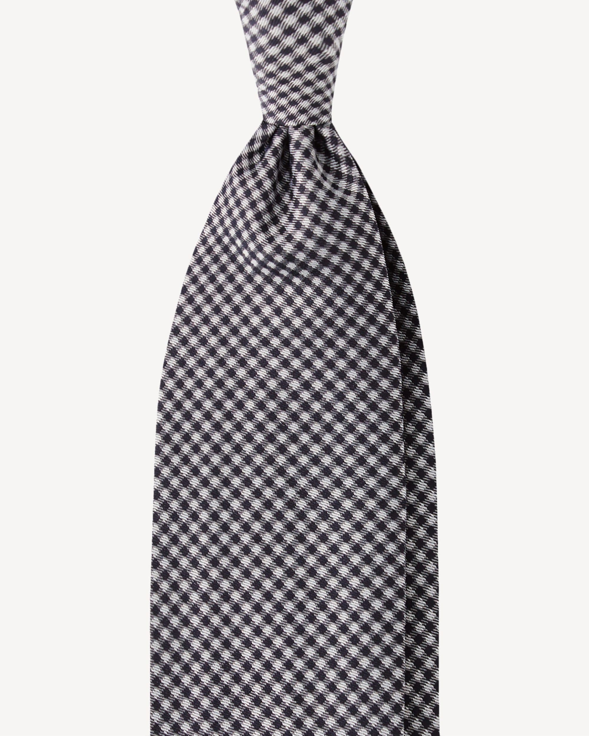 Check Pattern 7-fold Woven Silk Jacquard Tie – Black/White